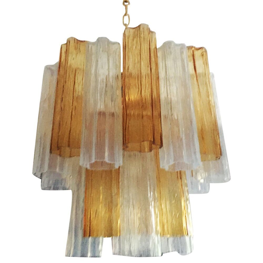 Murano glass chandelier “tronchi” in amber and opalino “tronchi” d50
