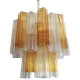 Murano glass chandelier “tronchi” in amber and opalino “tronchi” d50