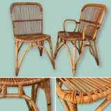 Chair and armchair in vintage rattan 1950