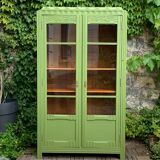 1930s khaki Parisian art deco glass cabinet