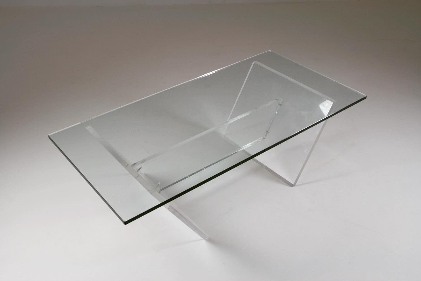 Plexiglas and glass coffee table "Les invisibles du marais", France 1980s