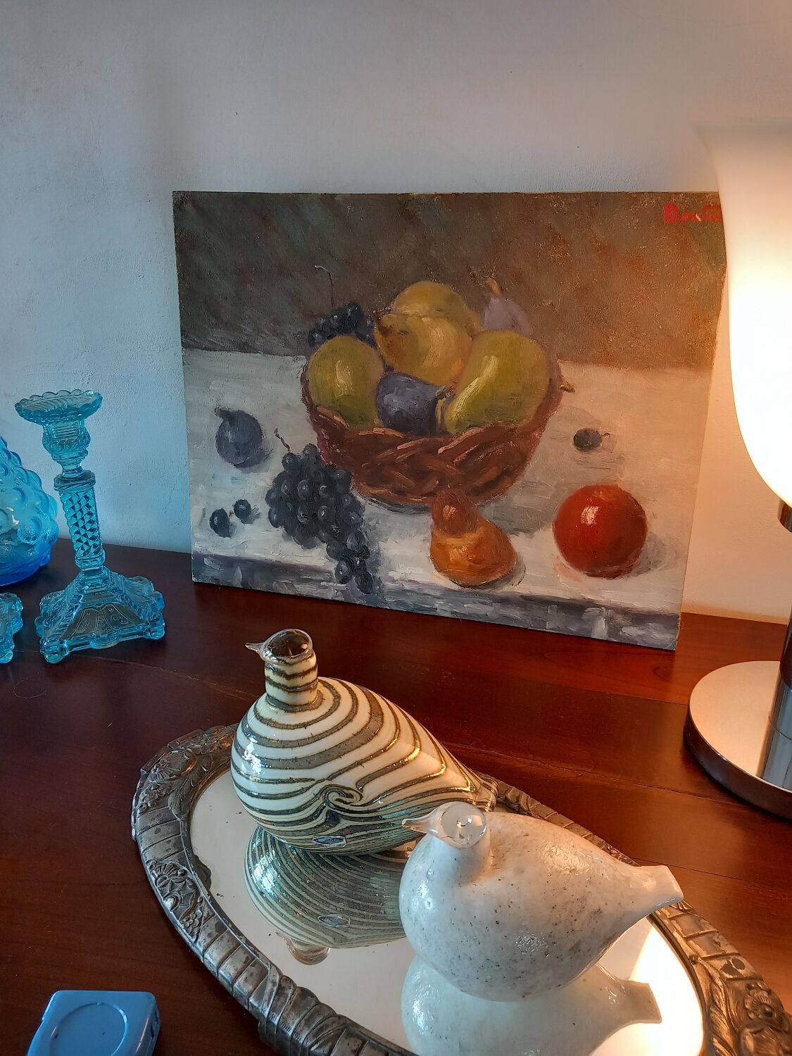 Still life painting with fruit basket