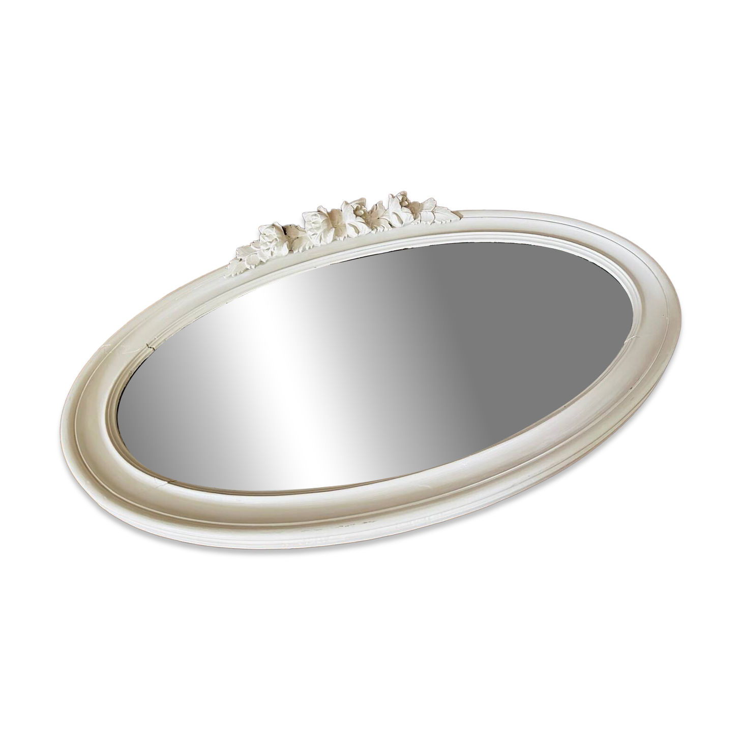 Antique white mirror carved with wooden roses