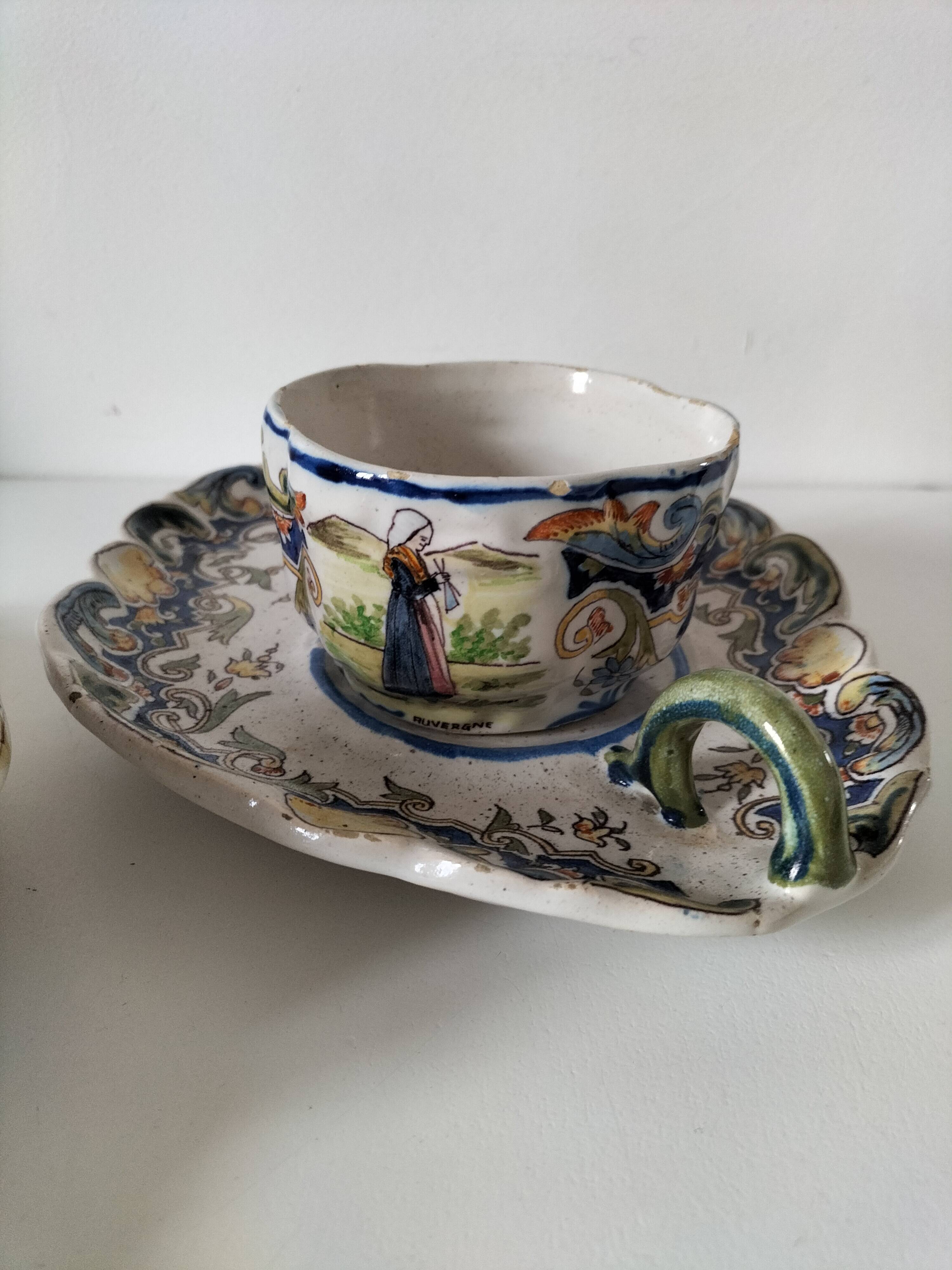 Breakfast set duo Desvres Fourmaintraux regionalist decoration