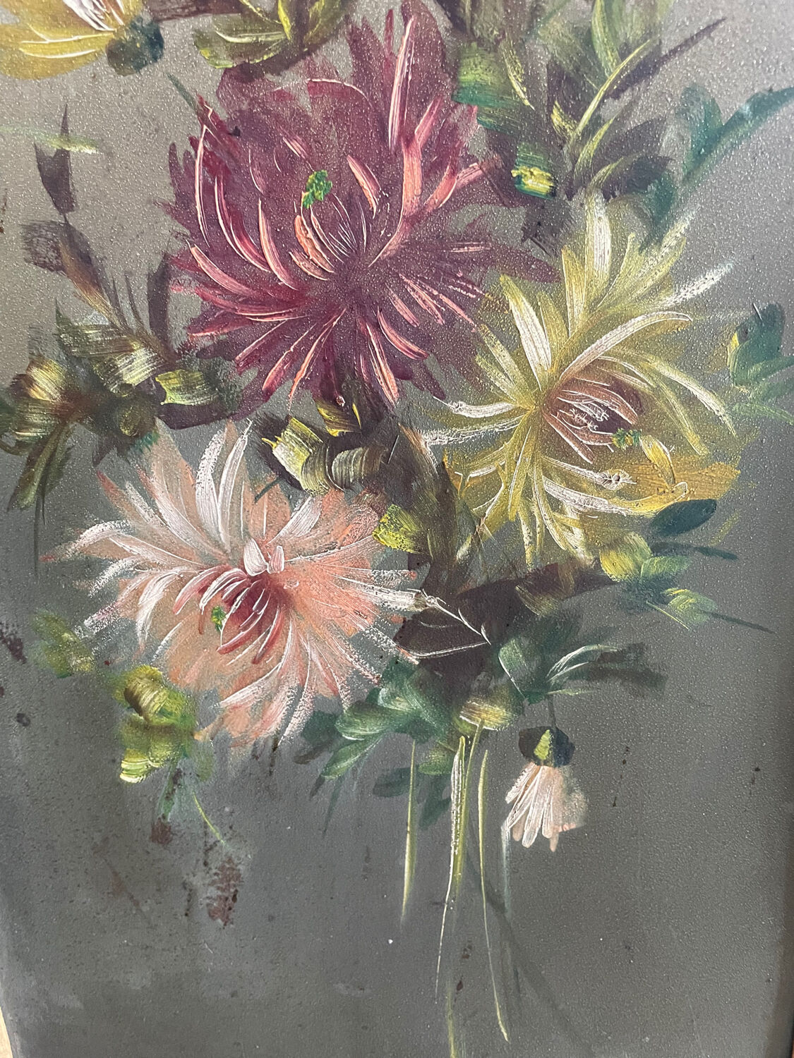 Old bamboo screen and painted sheet metal 82x60