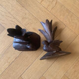 Carved wooden bird candlesticks - Black Forest