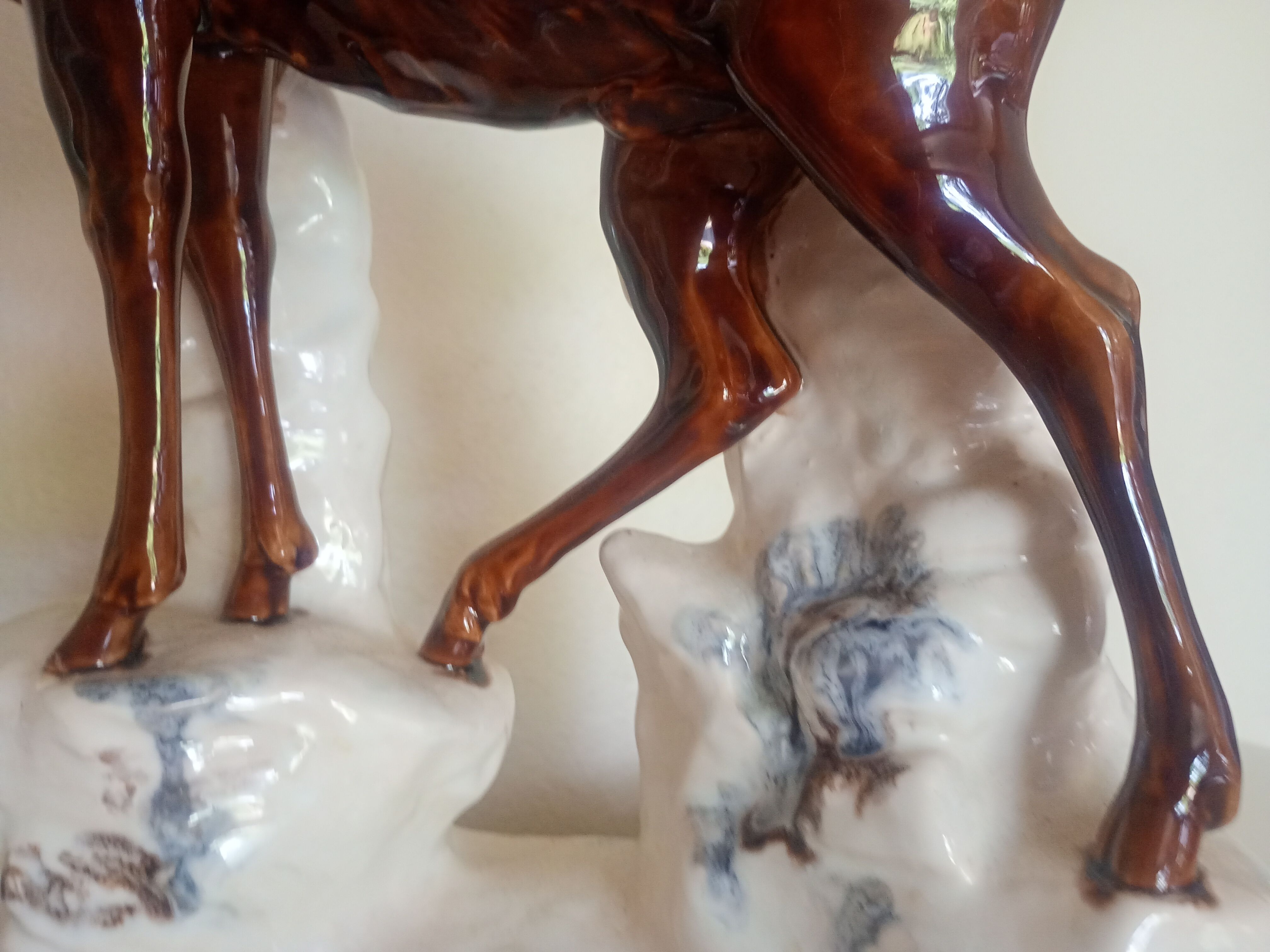 Statuette 43cm chamois on a snowy rock - polychrome ceramic