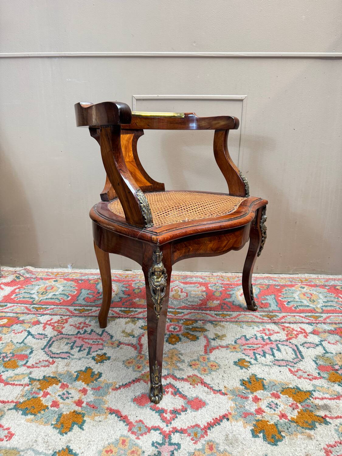 Louis XV style marquetry office chair, 19th century.