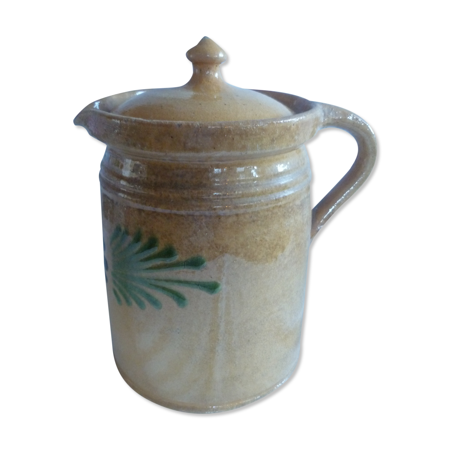Milk jar / cream & its lid terracotta varnished Savoyard folk art chalet deco collector