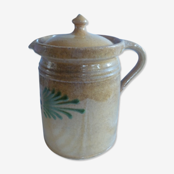Pot à lait/crème & son couvercle terre cuite vernissee art populaire savoyard chalet deco collector