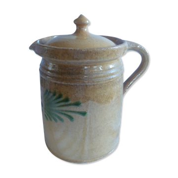 Pot à lait/crème & son couvercle terre cuite vernissee art populaire savoyard chalet deco collector