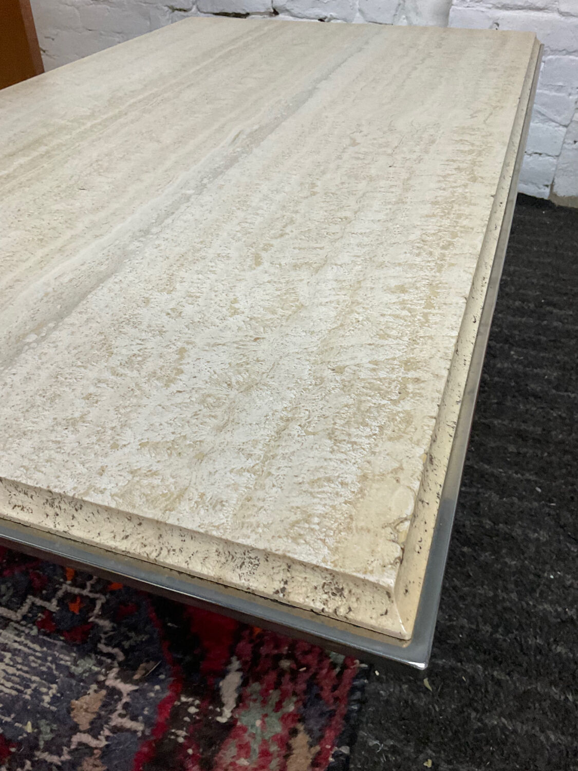 Fedam coffee table in travertine and brass from the 70s