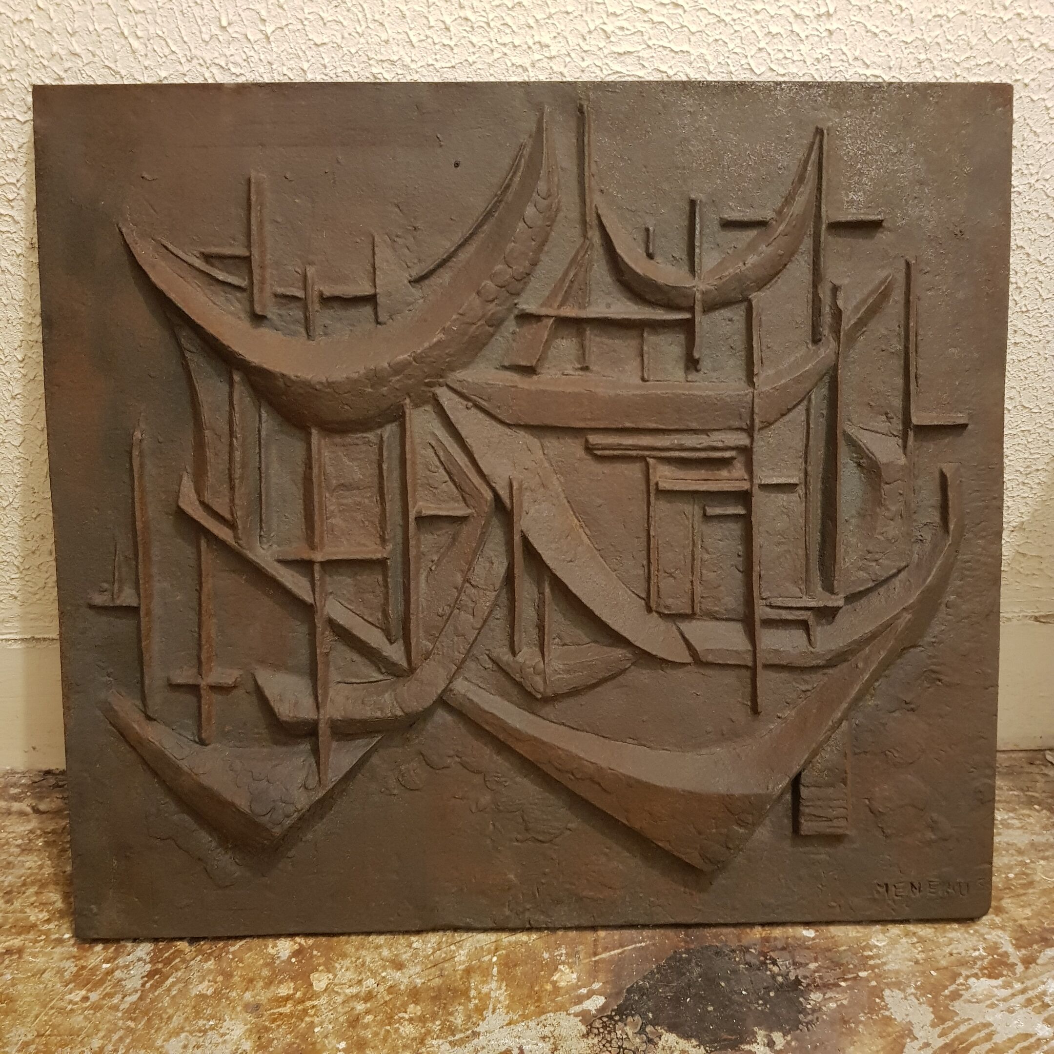 Plaque de cheminée fonte composition abstraite Meneaus