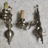 Pair of pewter-colored bronze wall sconces
