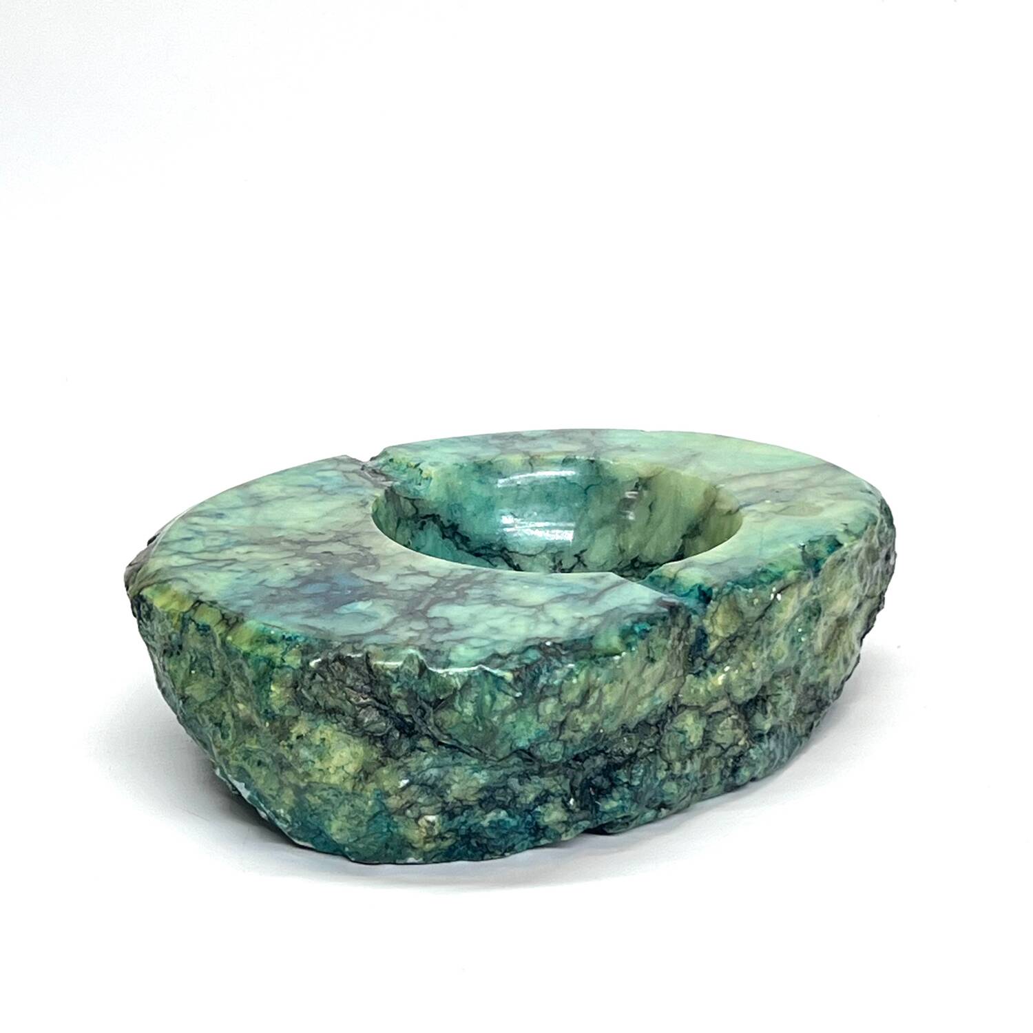 Cendrier vintage en albâtre turquoise, années 70