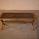 Ancienne table basse de mobilier urbain en chêne et fonte 1950's