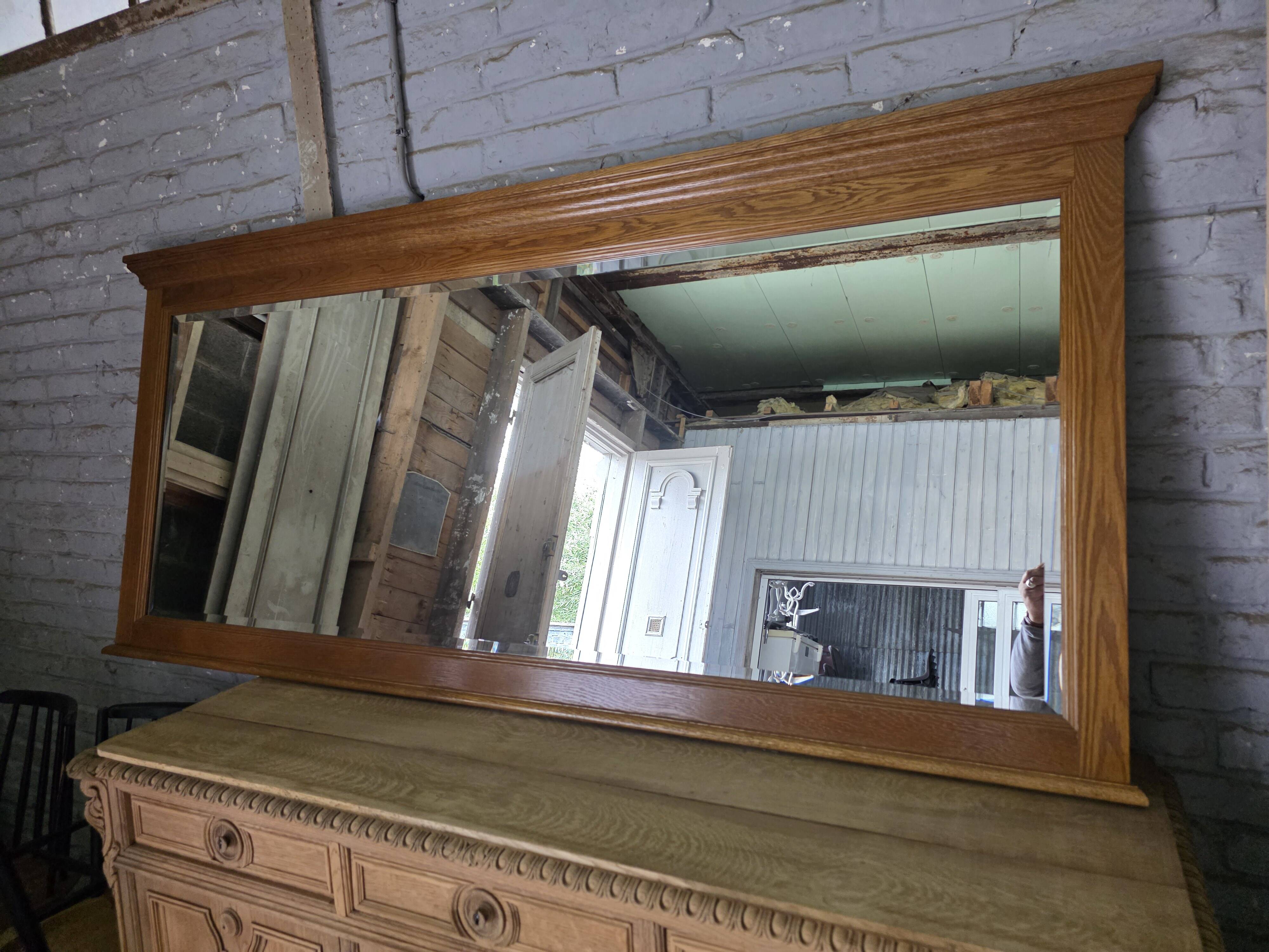 Miroir XXL biseauté en chêne, 210cm de L