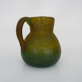Pitcher in orange and green marble glass paste. Signed Georges De Feure for Daum