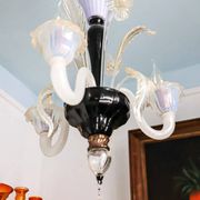 Small Venetian chandelier made of hand-blown Murano glass, lilac and pearlescent.