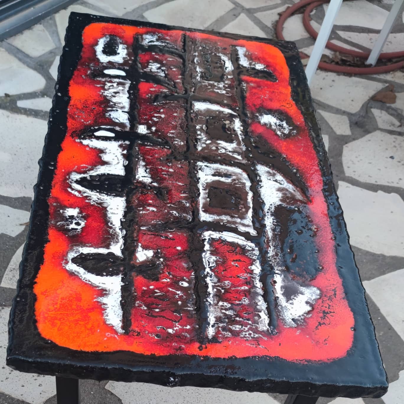 Ceramic coffee table on a lava stone slab, circa 1950
