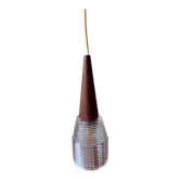Suspension scandinave vintage en teck et verre holophane. 50/60’s