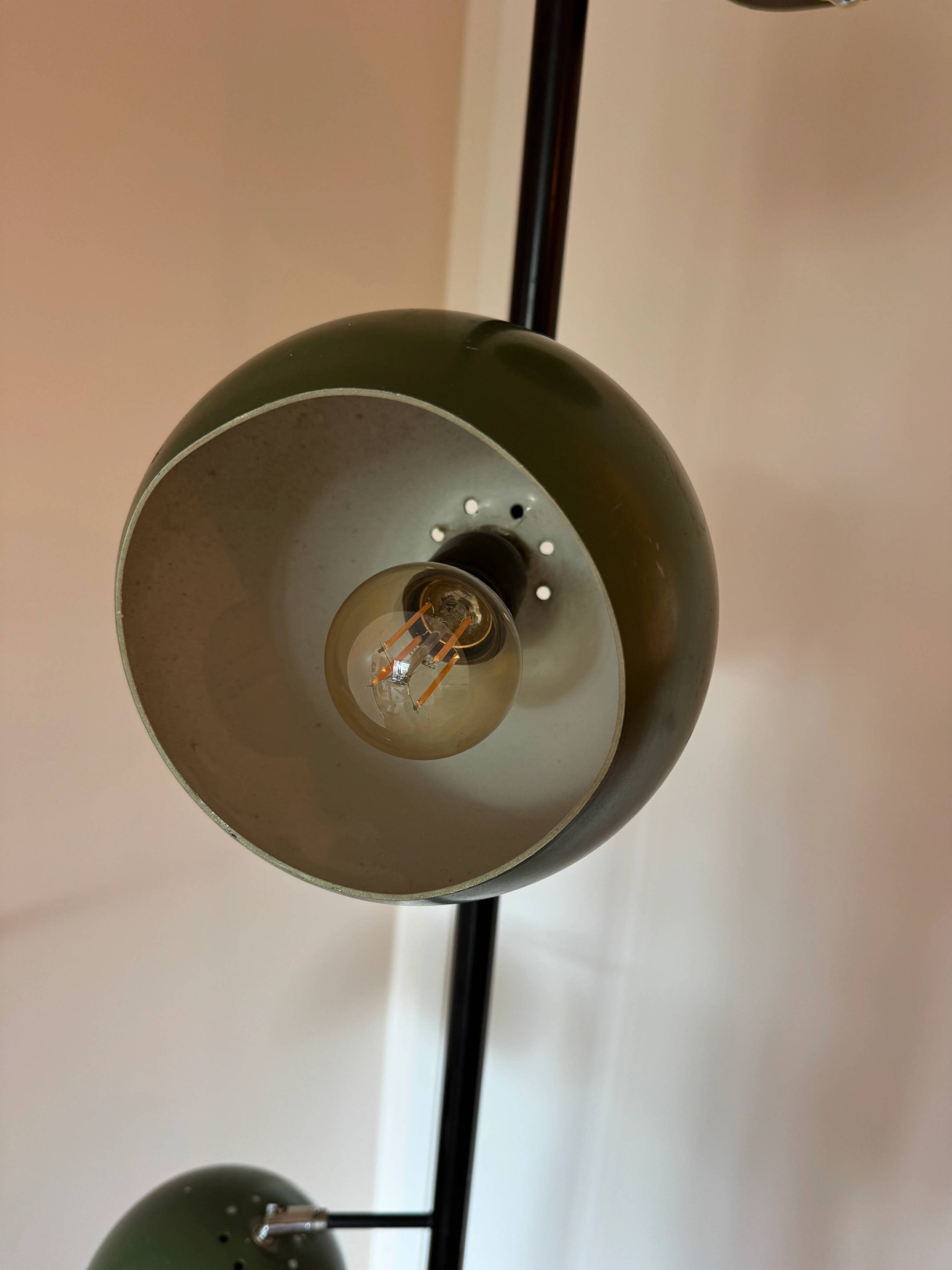 Three-headed "eyeball" floor-to-ceiling lamp, mid-century modern.
