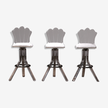 Tabourets de bar en lucite en plexiglas et chaises de bar pivotantes chromées, Hill Manufacturers