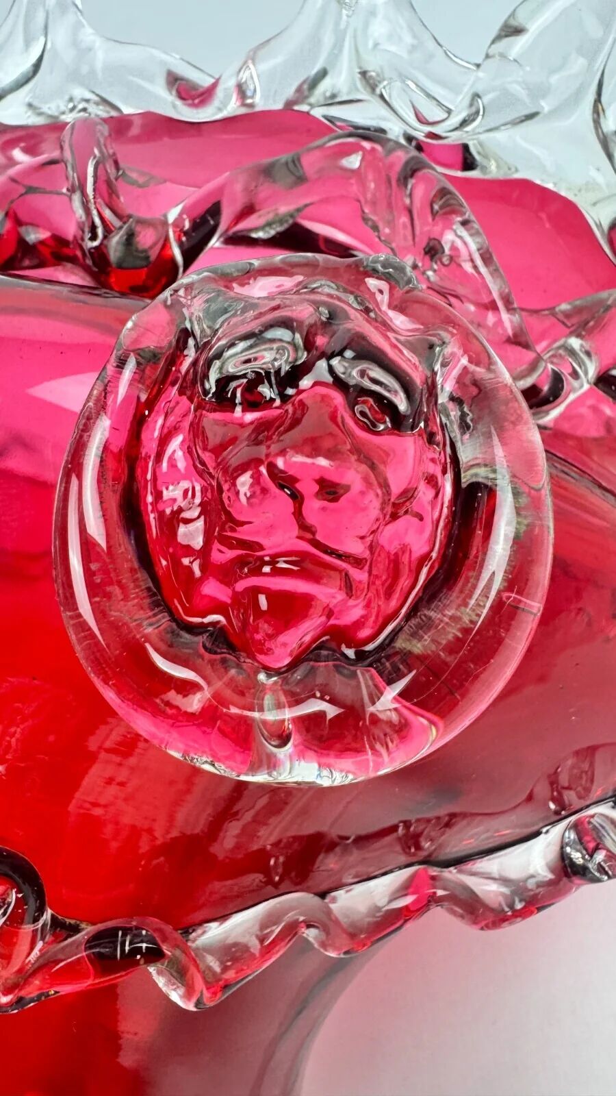 Raspberry red glass jardinière, taste of Auguste Jean or Legras.