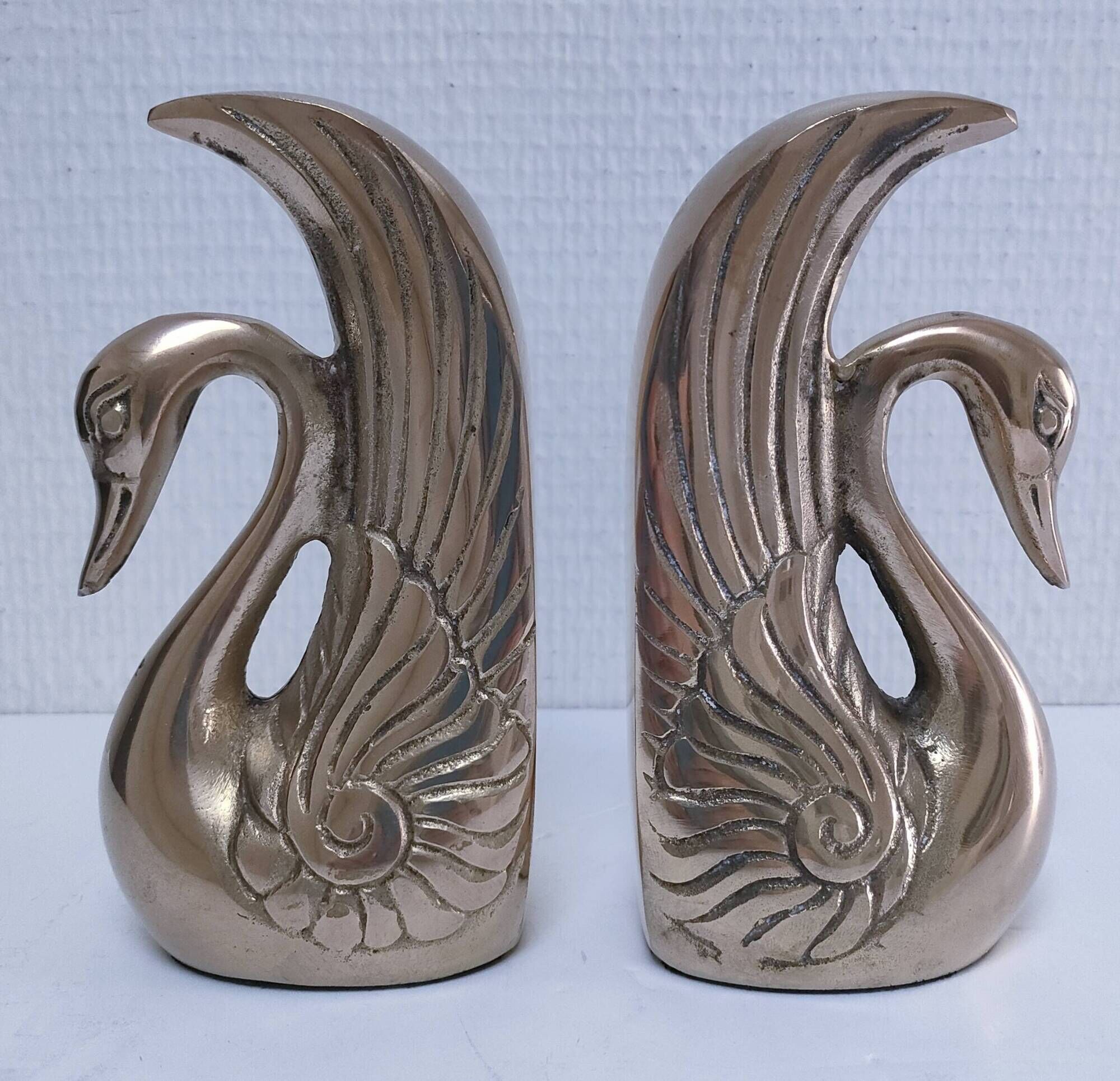 Pair of vintage stylized brass bird bookends