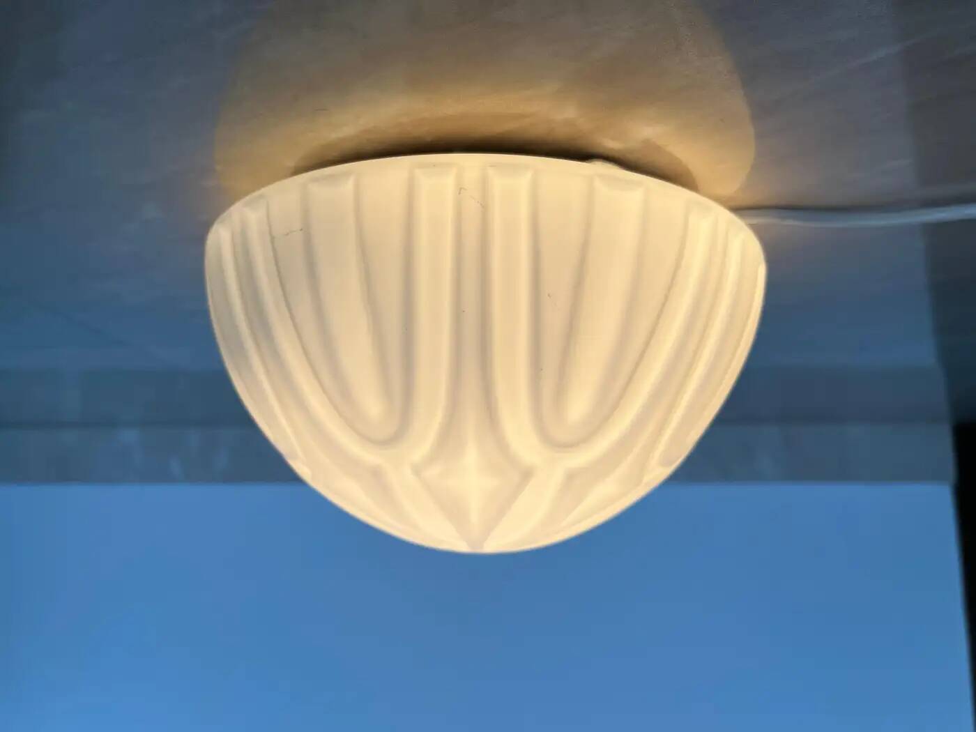 Pair of midcentury design glass ceiling lamps/flush mounts or wall lamps, 1970s