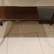Red scoubidou handles wheeled serving table