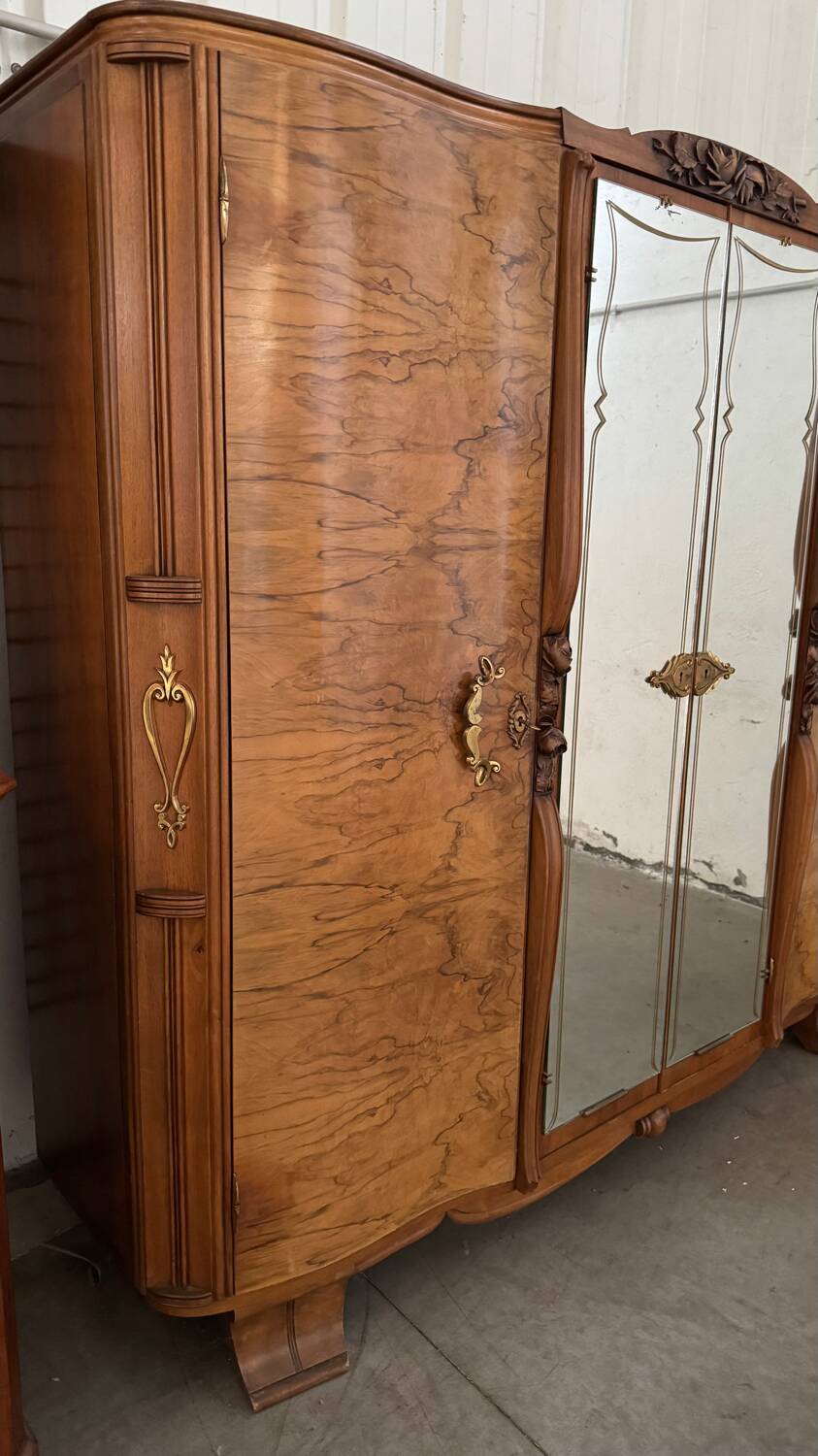 Art Deco style walnut mirrored wardrobe