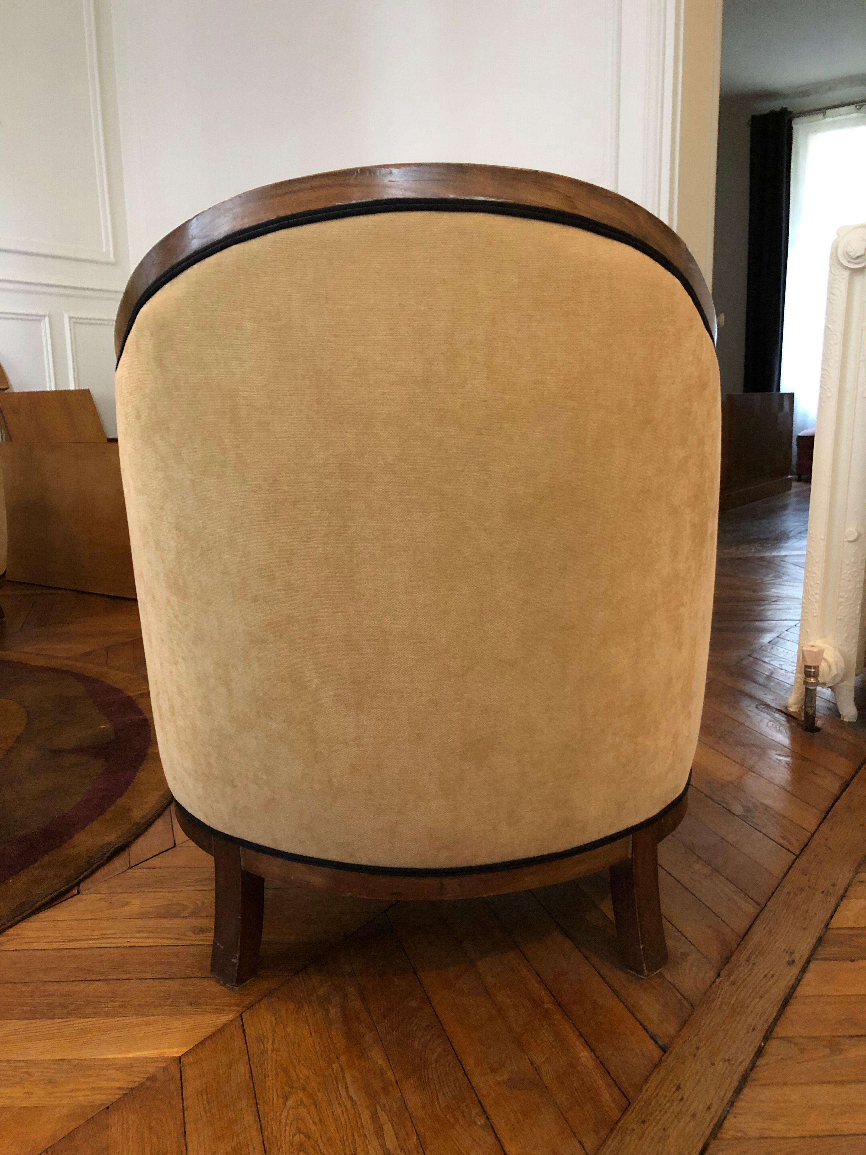 pair of ART DECO gondola chairs and a matching pouf reupholstered