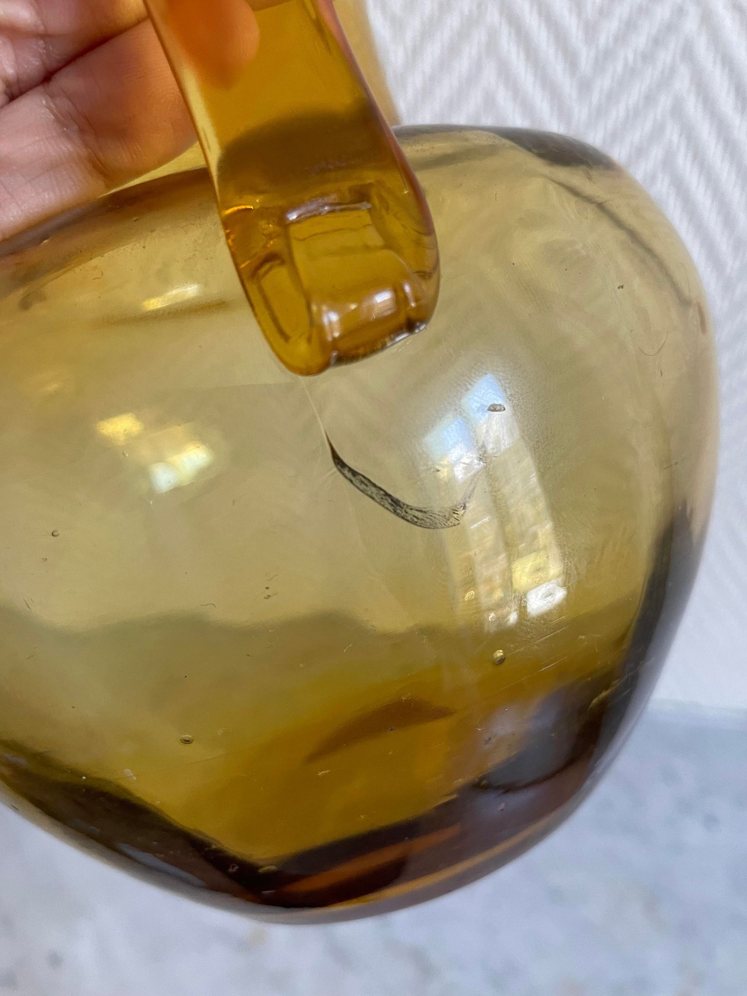 Ochre yellow blown glass decanter