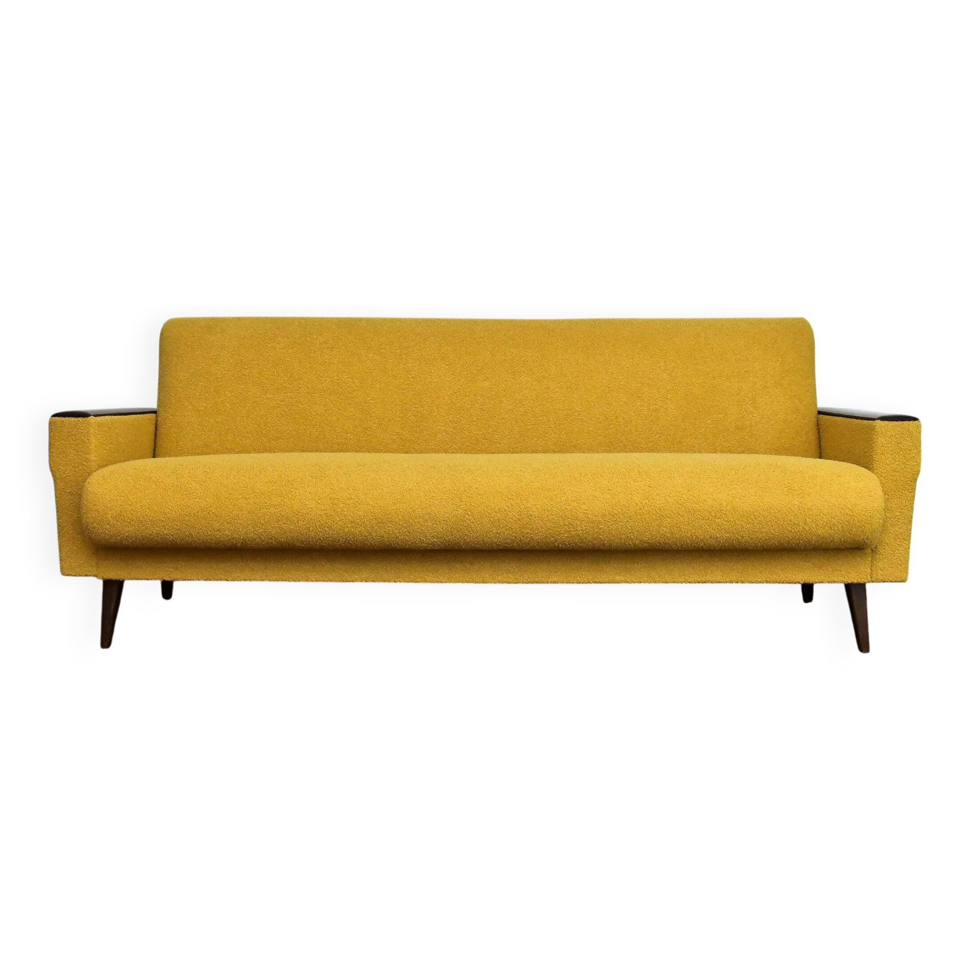 Scandinavian style yellow boucle folding sofa, 1960s