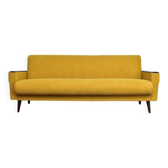 Scandinavian style yellow boucle folding sofa, 1960s