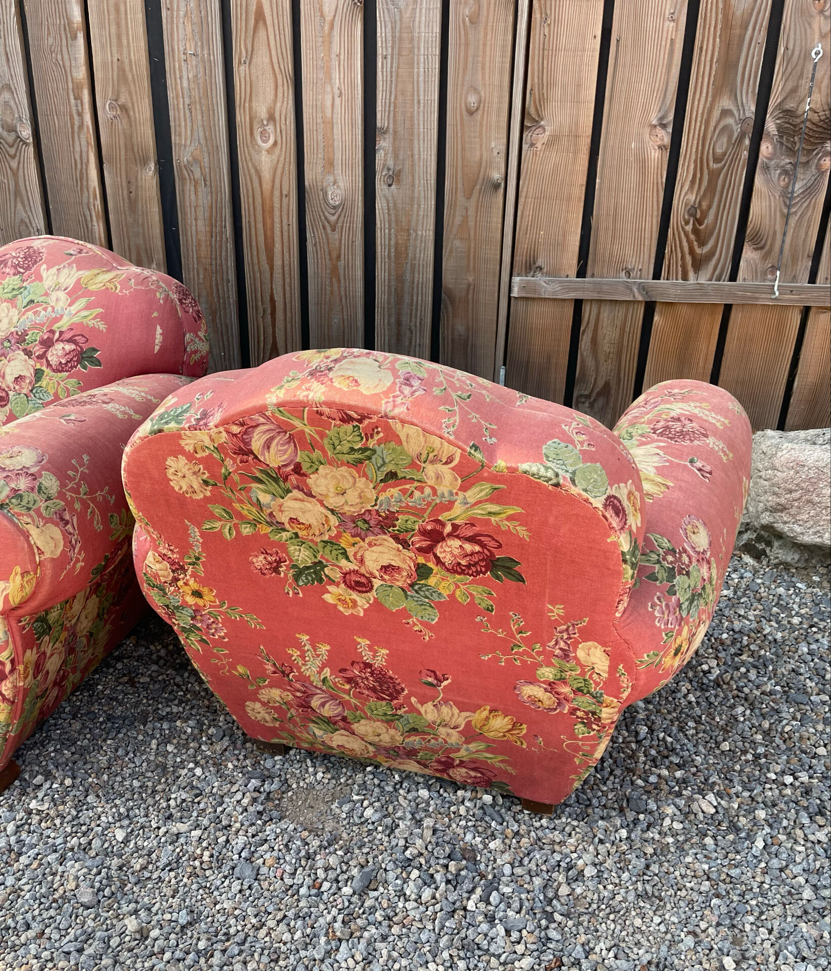 Two Vintage Floral Fabric Recliner Chairs