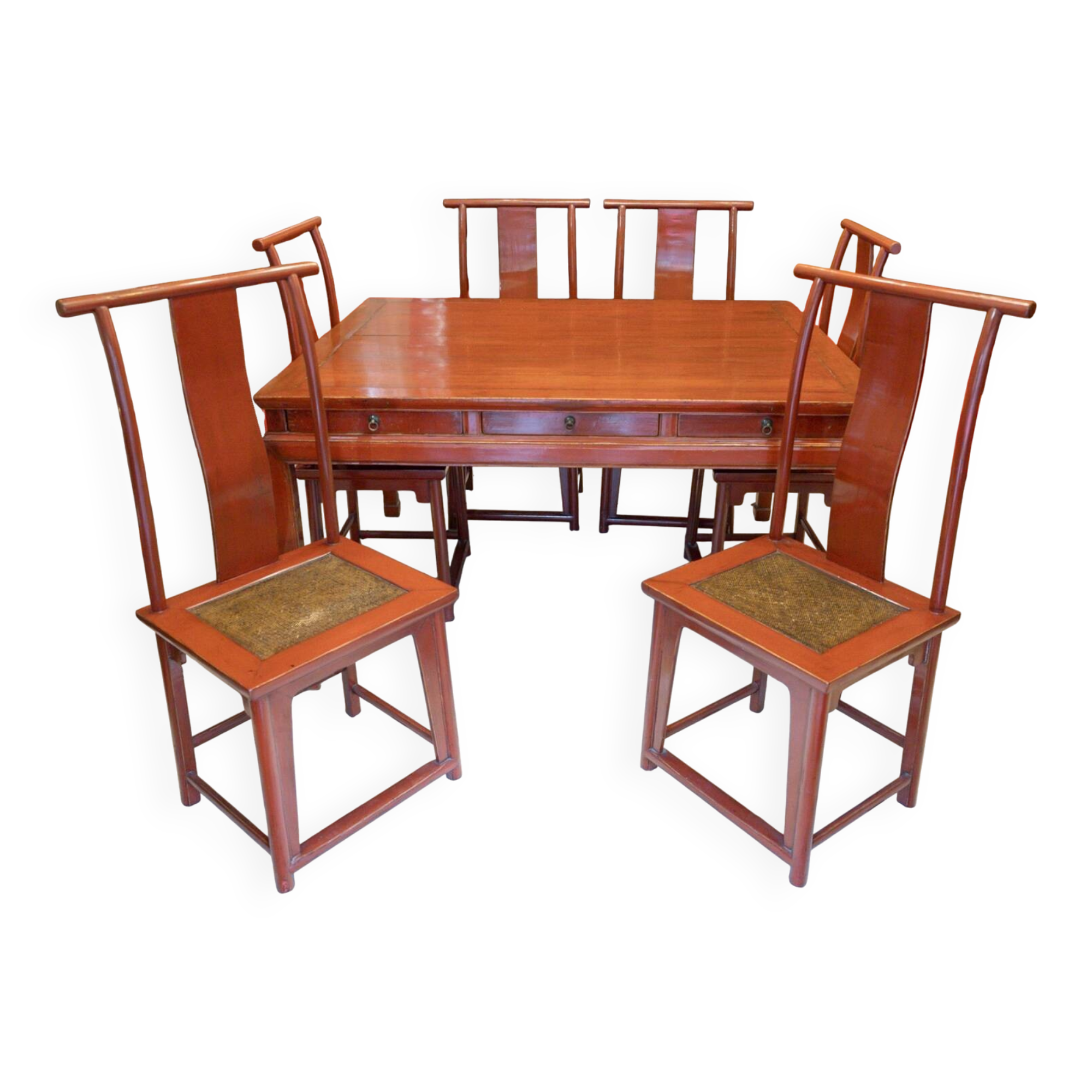 Set of 1 table + 6 antique Chinese chairs.