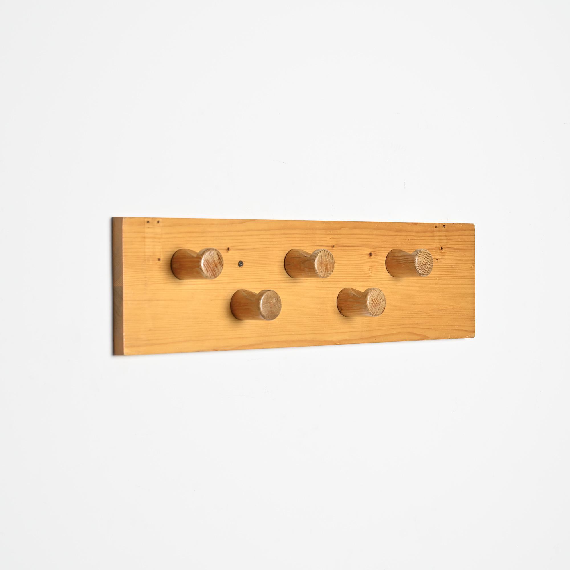 Wall-mounted coat rack with five hooks, Les Arcs 1800, France, circa 1970