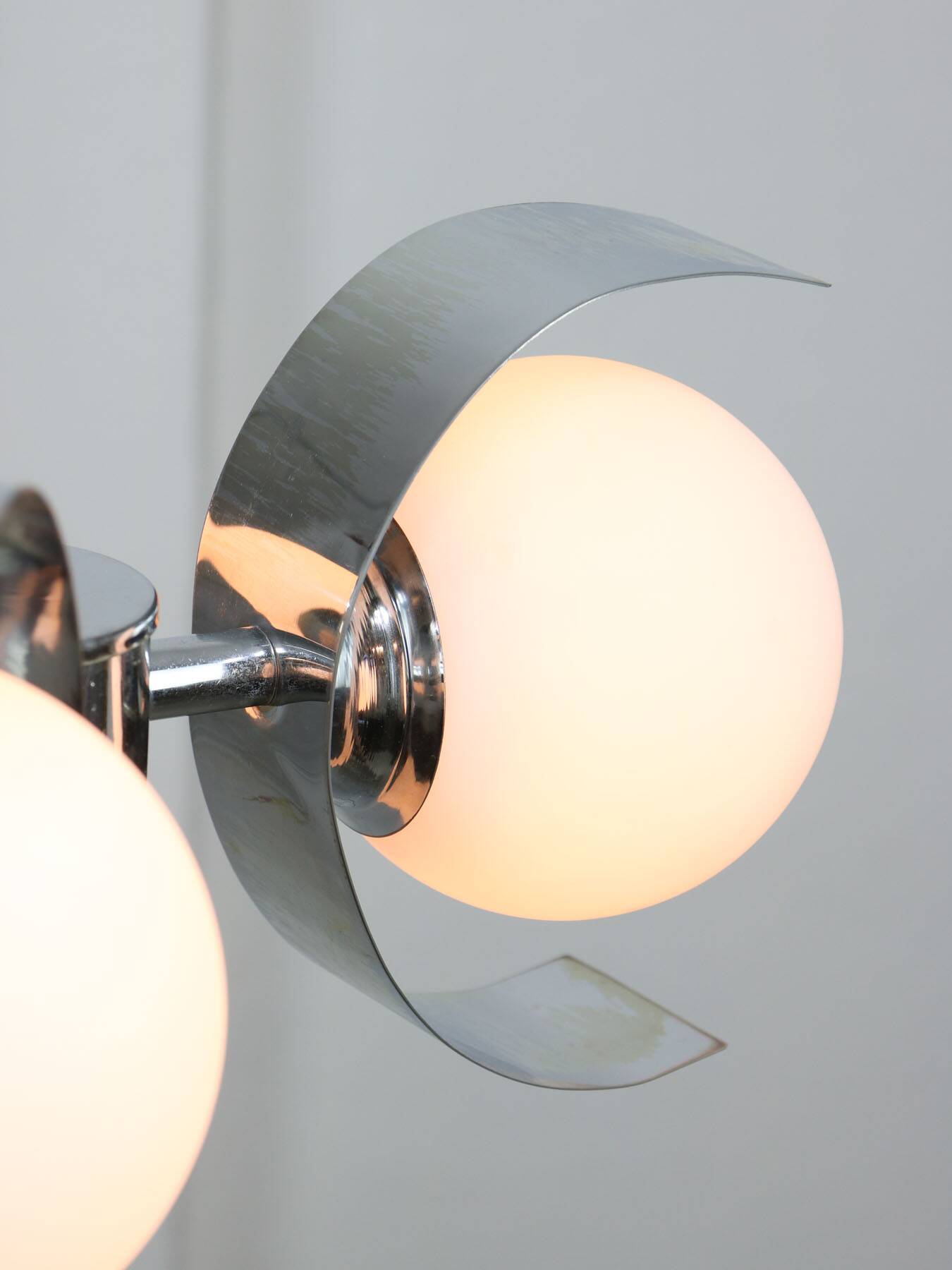 Vintage italian chrome and opaline chandelier, 70s