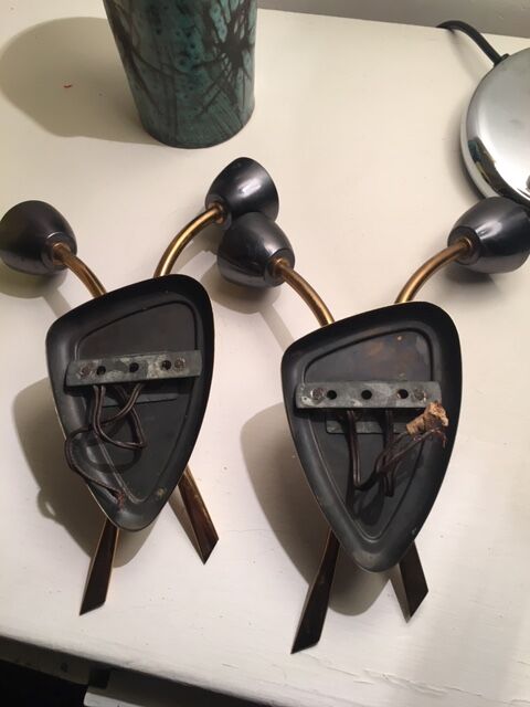 Pair of sconces opaline and brass 50s