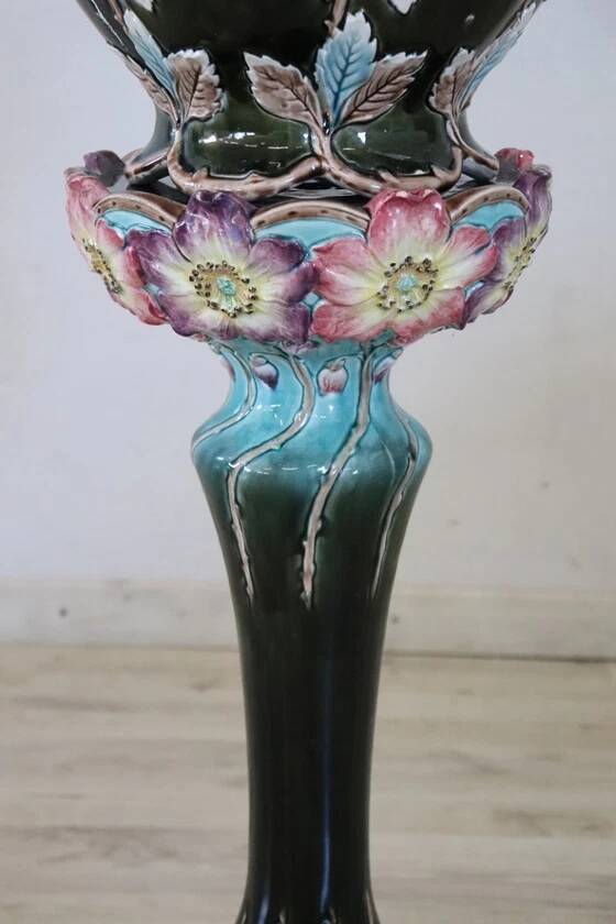 Art Nouveau ceramic vase with column, Italy early 20th century