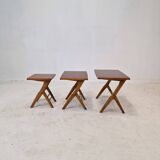 Set of 3 Wooden Nesting Tables, Holland 1960s