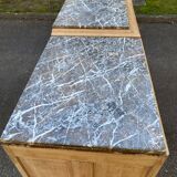 Buffet enfilade art déco rénovée en chêne massif brut et marbre gris 200cm