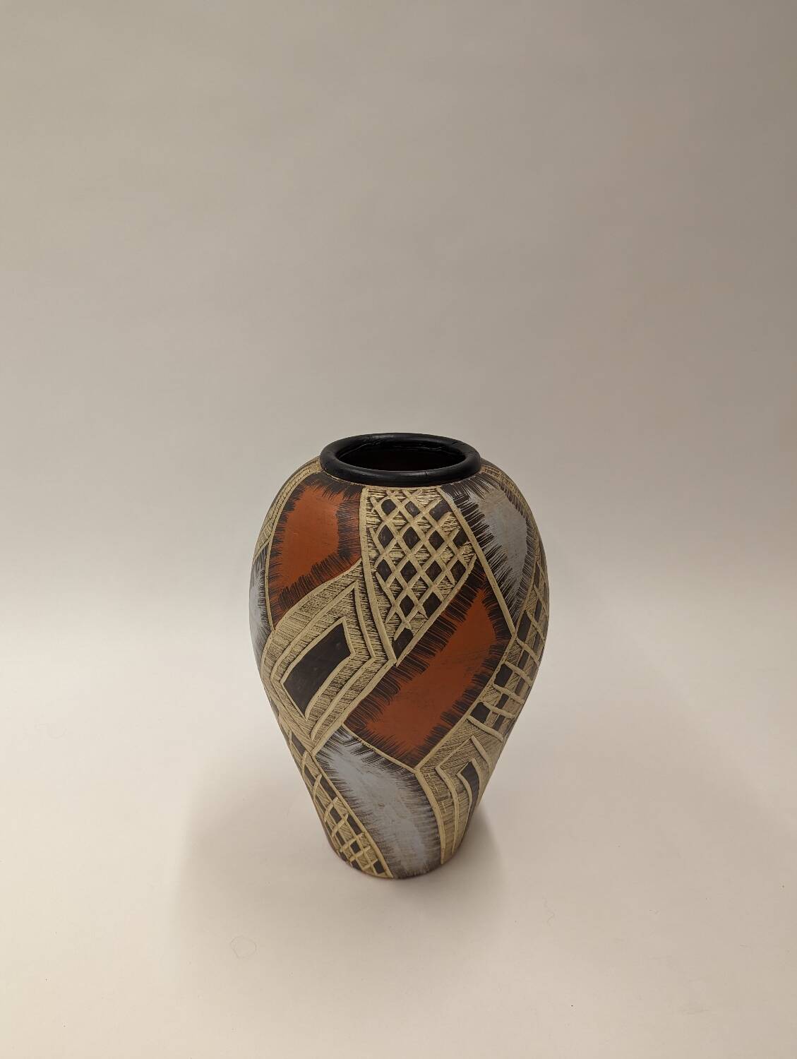 Large vintage ceramic vase abstract decor