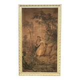 Large old tapestry in a solid wood frame.