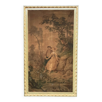 Large old tapestry in a solid wood frame.