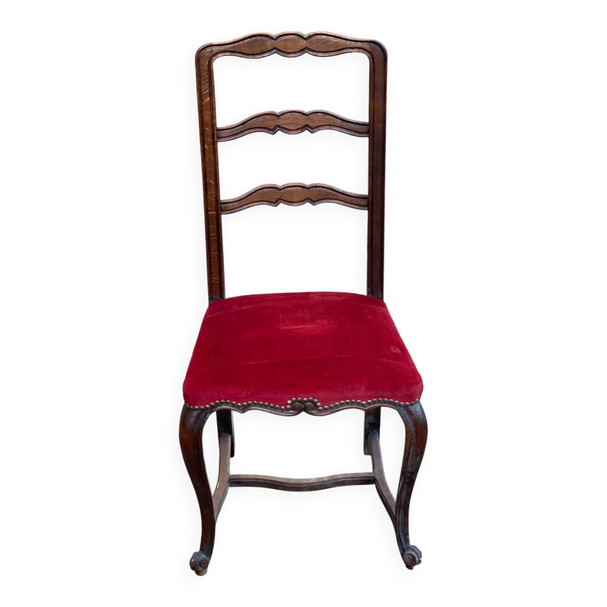 Louis XV dining chair, solid wood, burgundy velvet.