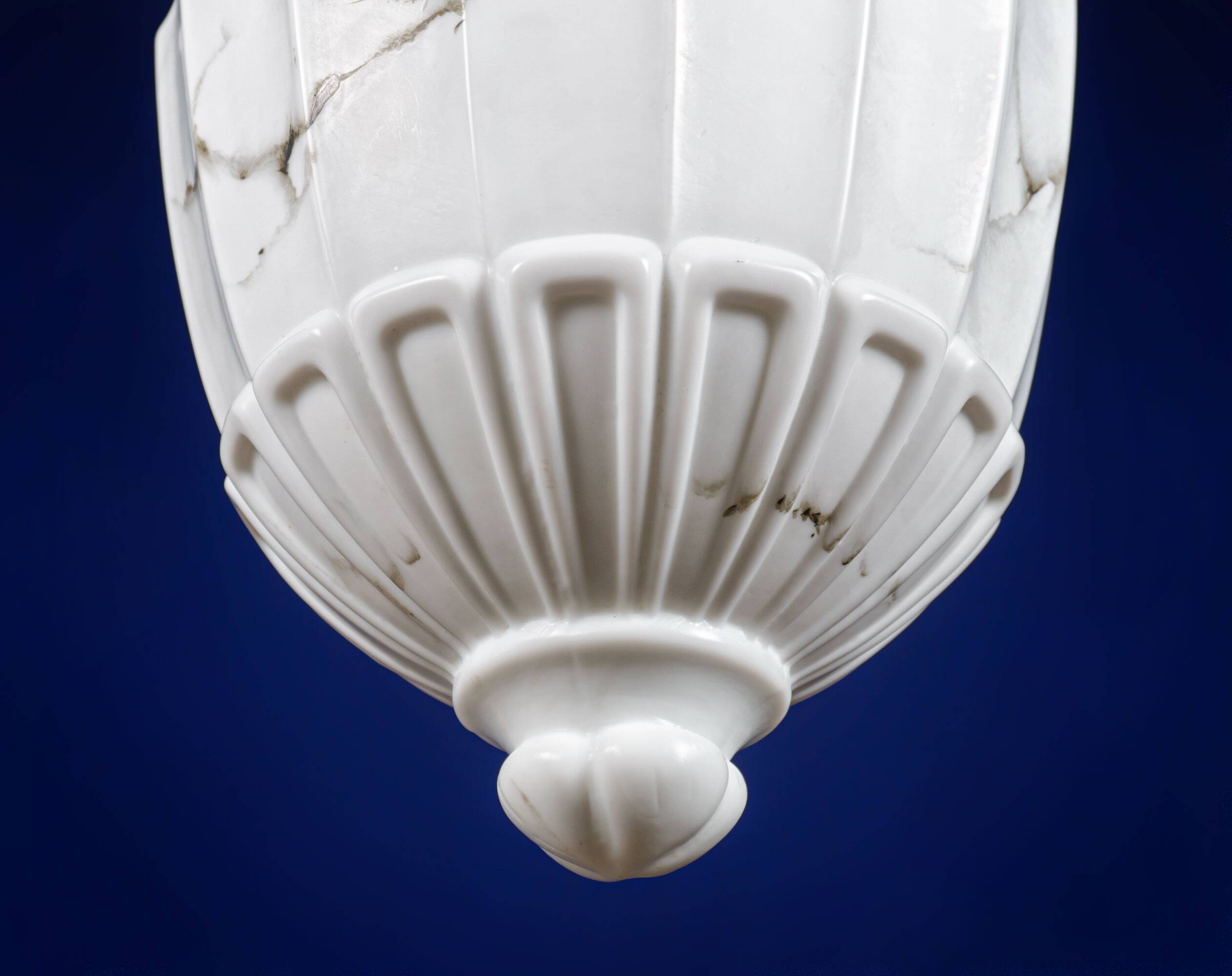 1930s Neoclassical British Opaline Glass & Brass Ceiling Pendant Lamp