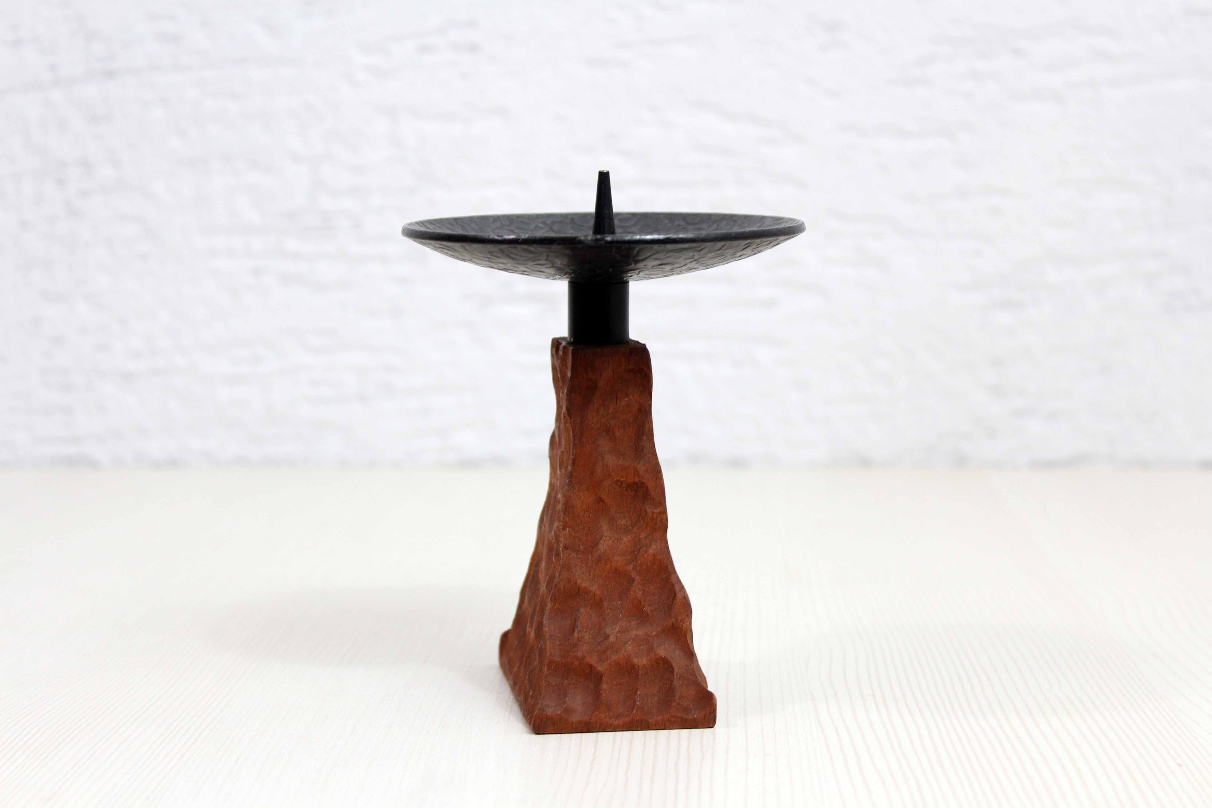 Brutalist teak and metal candle holder